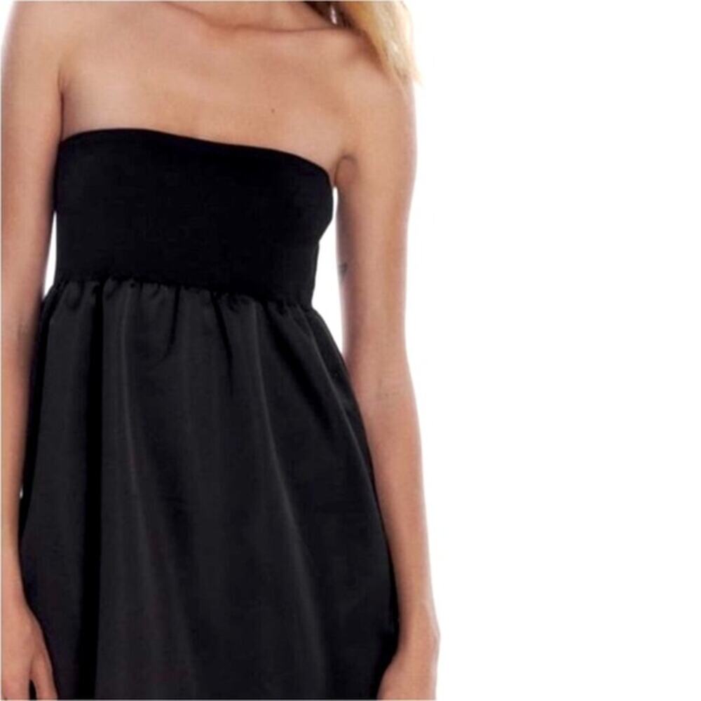 Zara Black Sateen Taffeta Strapless BodyCon/A-Frame Midi Dress LBD Sz SMALL